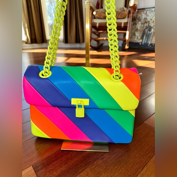 Kurt Geiger Brixton Neon Rainbow Striped Shoulder Bag. NWOT - Picture 2 of 11